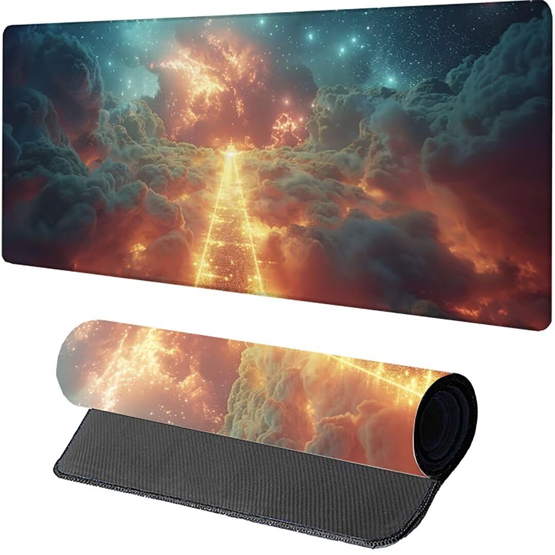 Excel Shortcut-Tasten-Mauspad - erweitertes großes 1200 x 600mm XL-Spickzettel-Gaming-Mauspad | PC-Büro-Tabellenkalkulation-Tastaturmatte | rutschfeste genähte Kante Sternenhimmel Wolke