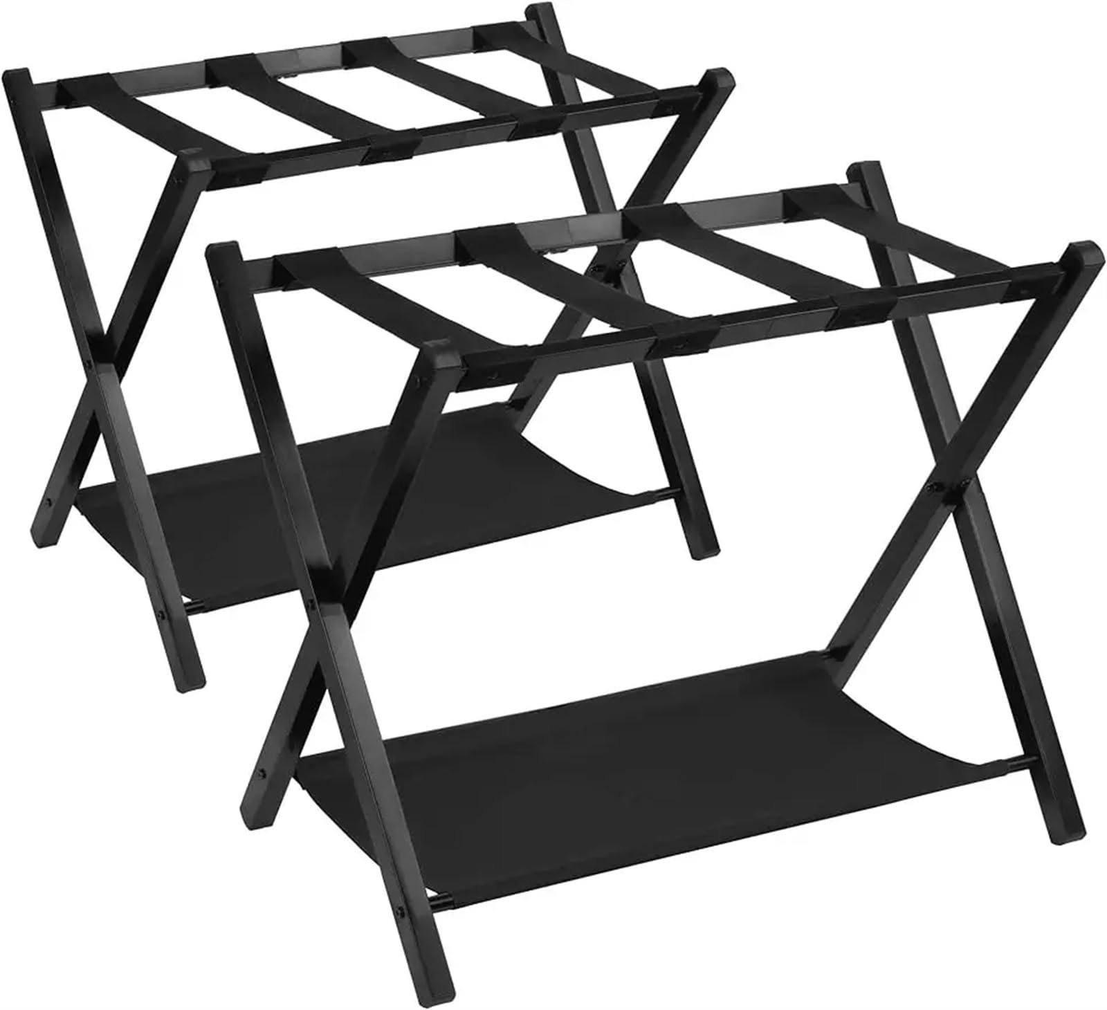 Porte-bagages en acier pliable noir avec étagère lot de 2 pour l'hôtellerie et la maison