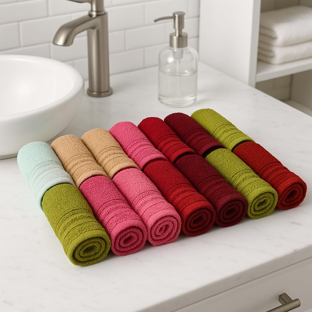 Space Fly Cotton Face Towels Set | 25x25 cm Soft & Absorbent Multipurpose Washcloths for Face & Hand | Quick Dry, Skin-Friendly Towel for Men & Women | Pack of 6, Multi-Color-image-28