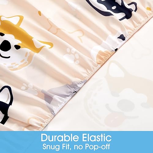 Miniatura 4 de BYSURE Juego de sábanas tamaño individual para niños (cachorros de perro, beige), juego de sábanas de 3 piezas de fácil ajuste con bolsillo