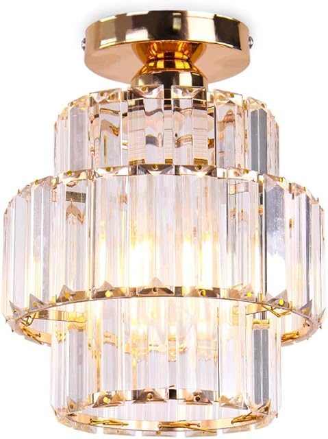 Mini Chandelier Crystal Chandeliers Lighting Flush Mount Ceiling Light Double-Layers Crystal Modern Chandelier Lighting Fixture for Bedroom Hallway Bar Kitchen Bathroom(Gold)