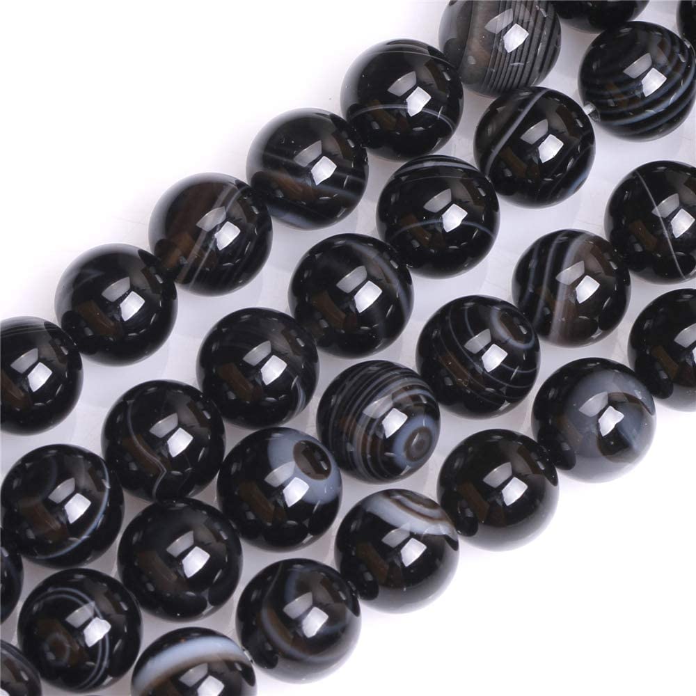 HAAMIIQII 60pcs 6mm Natural Black Striped Agate Stone Beads Round Loose Gemstone Beads for Jewelry Making Strand 15 Inch