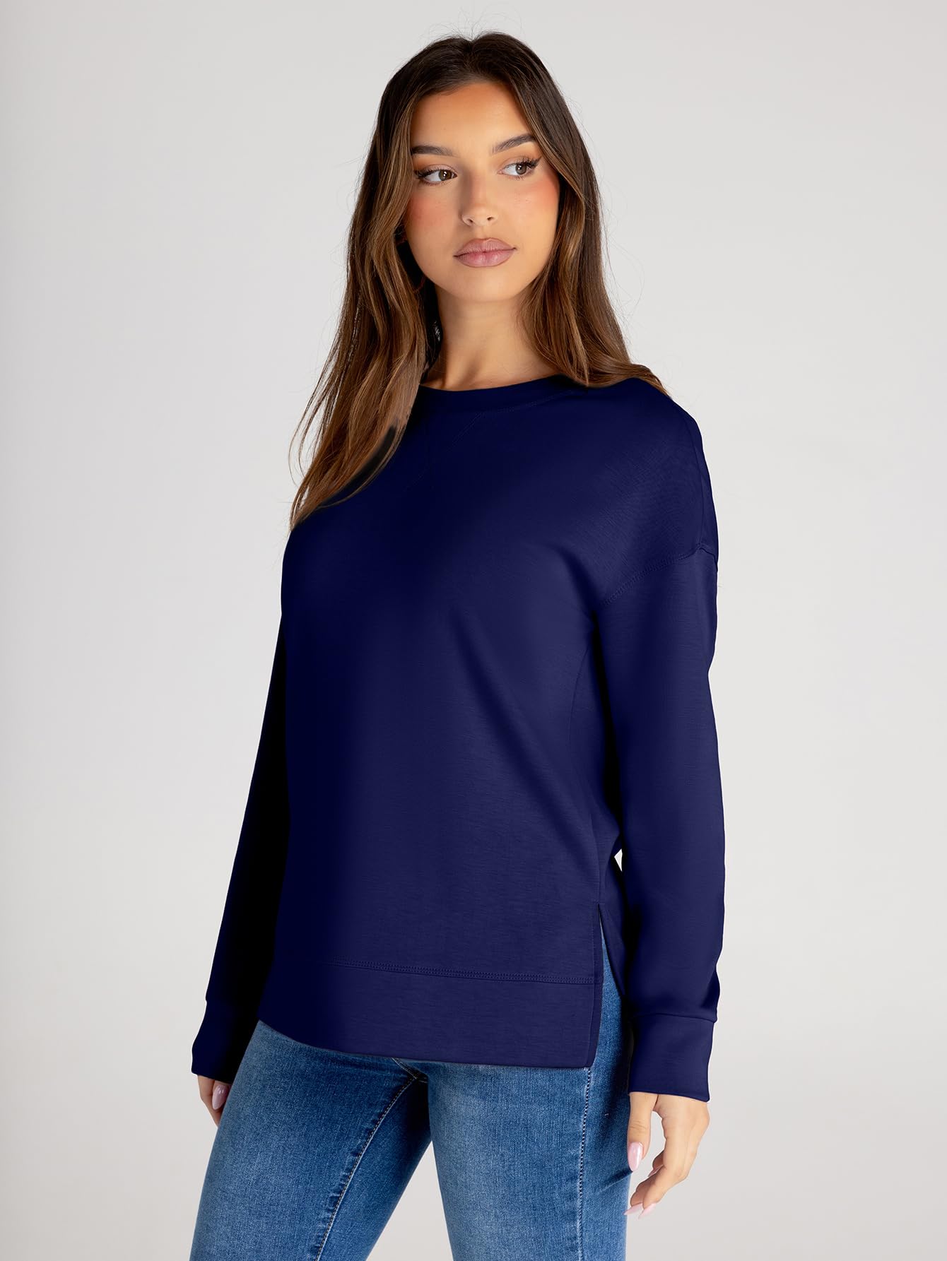 Glamaker Sweat-shirt à manches longues et col rond pour femme Air Essentials doux et ample