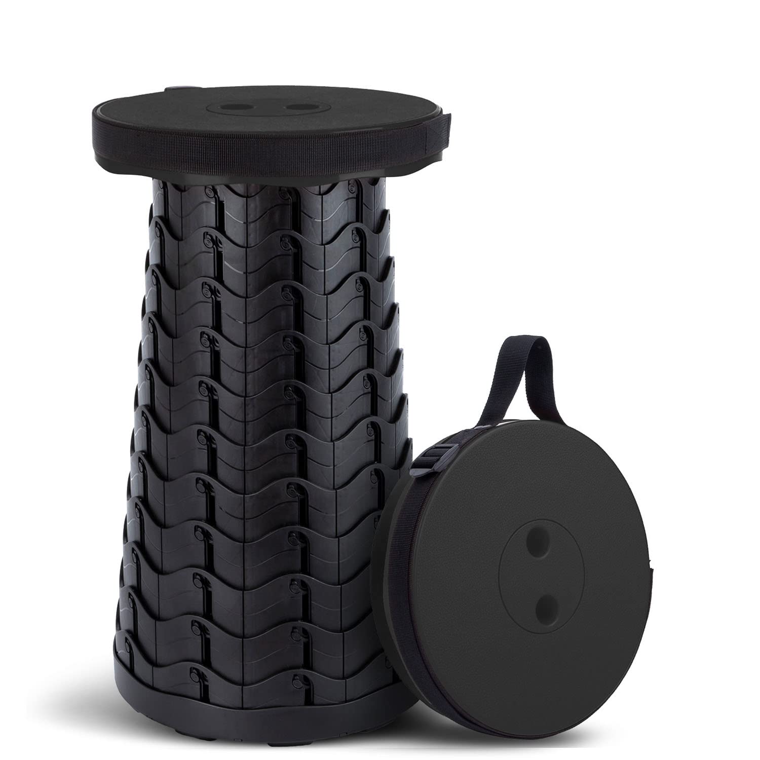 Tiovo Folding Camping Stool, Square Collapsible Portable Stool with Seat Cushion & Nylon Bag, Sturdy Lightweight Telescoping Foldable Stool for Adults Camp, Max Load 550lb (1)