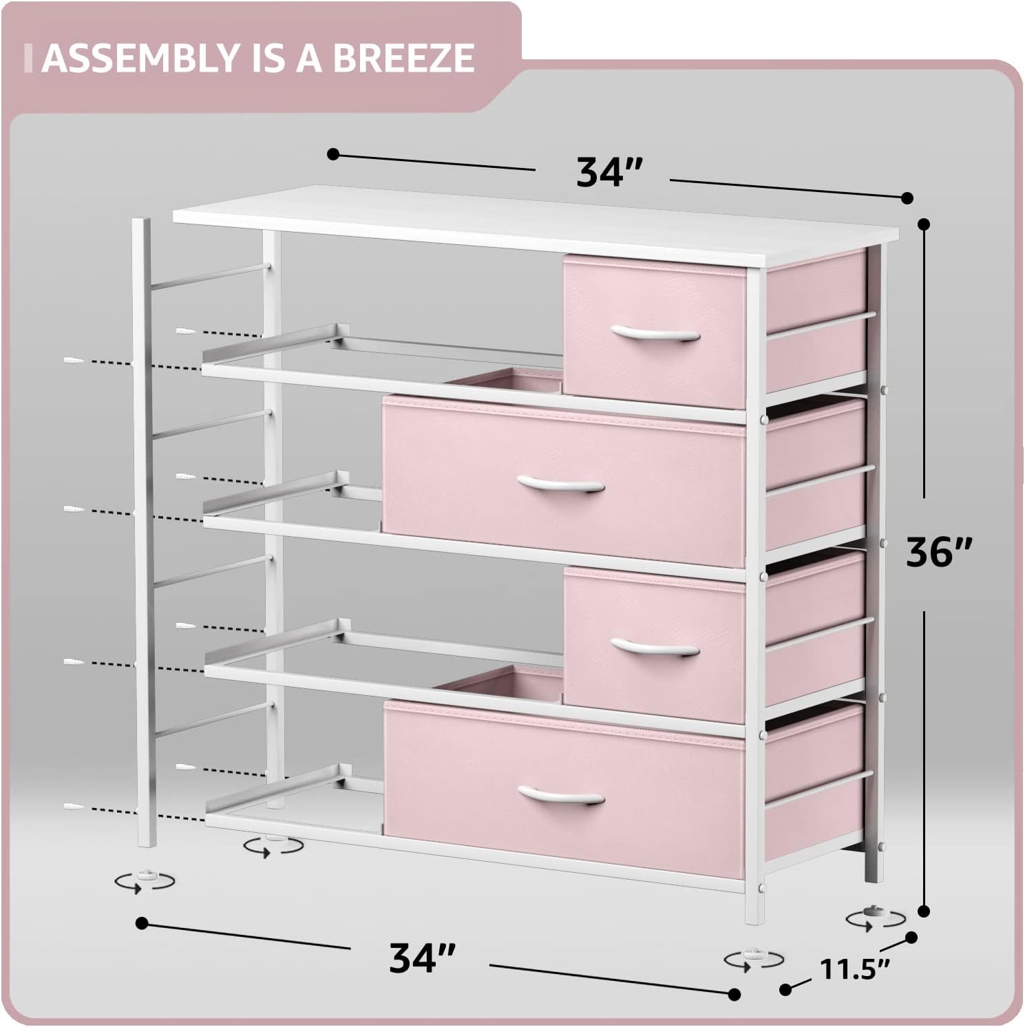 Pink 9-Drawer Fabric Storage Dresser with Steel Frame
