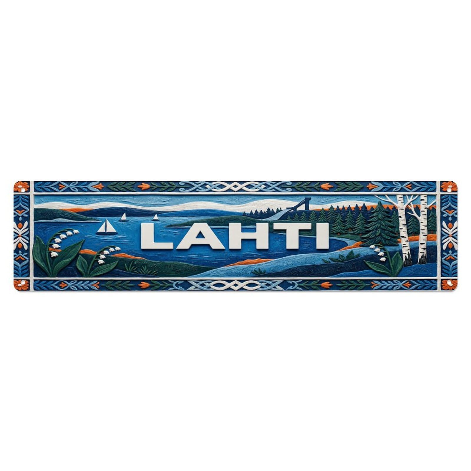 Gead 4X16inch Style Vintage Lahti Finland Flag Pattern Metal Tin Sign