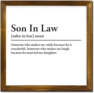 Son in Law Definition Framed Wood Sign Son in Law Definition Typography Wall Sign with Inspirational Quotes Vintage Funny Wall Art for Living Room Bedroom New House Gift 7x7 inches