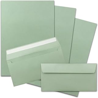 FarbenFroh by Gustav Neuser - Juego de 25 papeles de carta DIN A4 con sobres largos, autoadhesivos, color verde eucalipto y verde