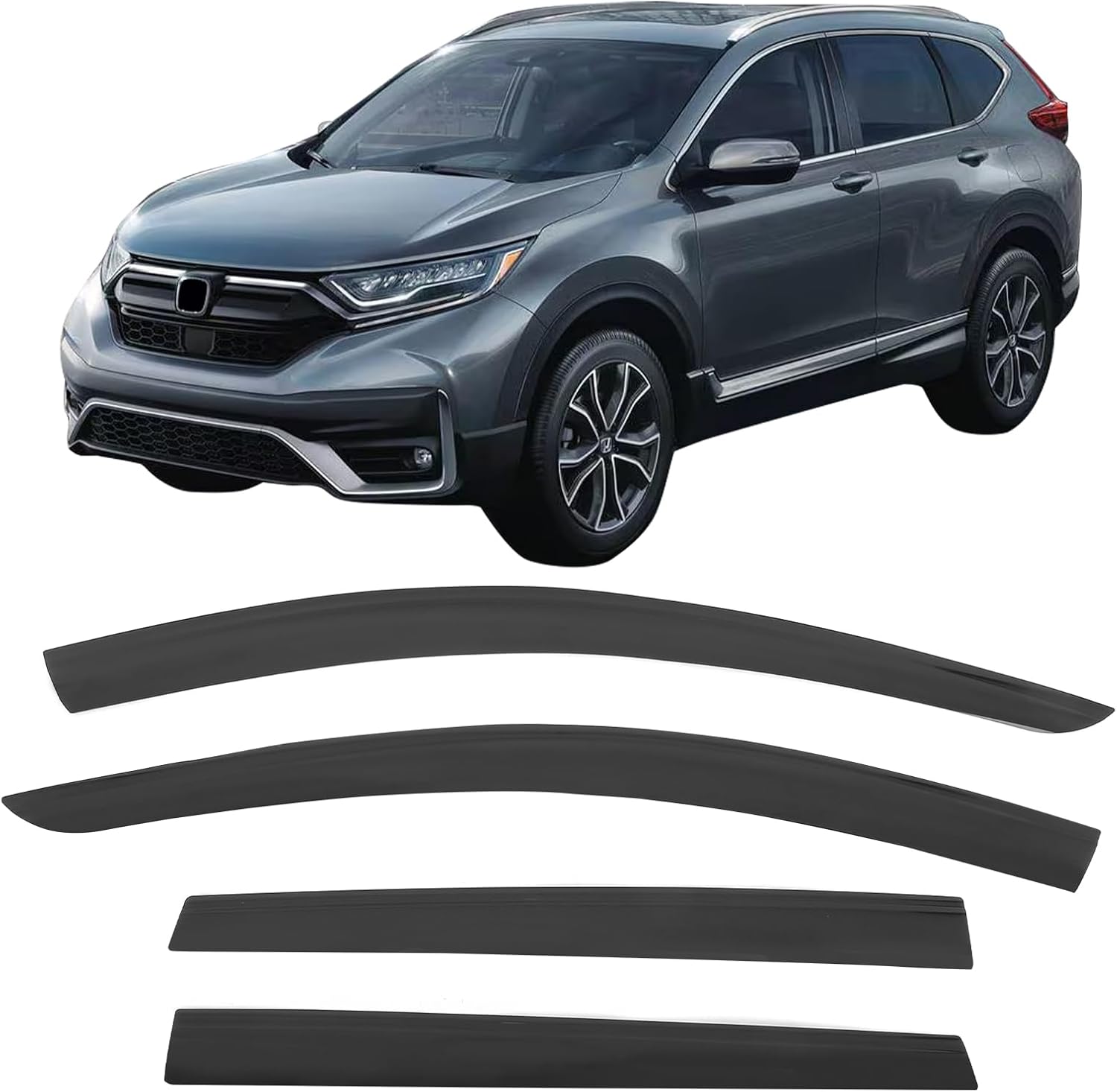 IKON MOTORSPORTS Tape on Low Profile Window Visors, Compatible with 2017-2022 Honda CR-V, Acrylic Smoke/Tinted Rain Guards, Side Window Wind Deflectors 4PCS