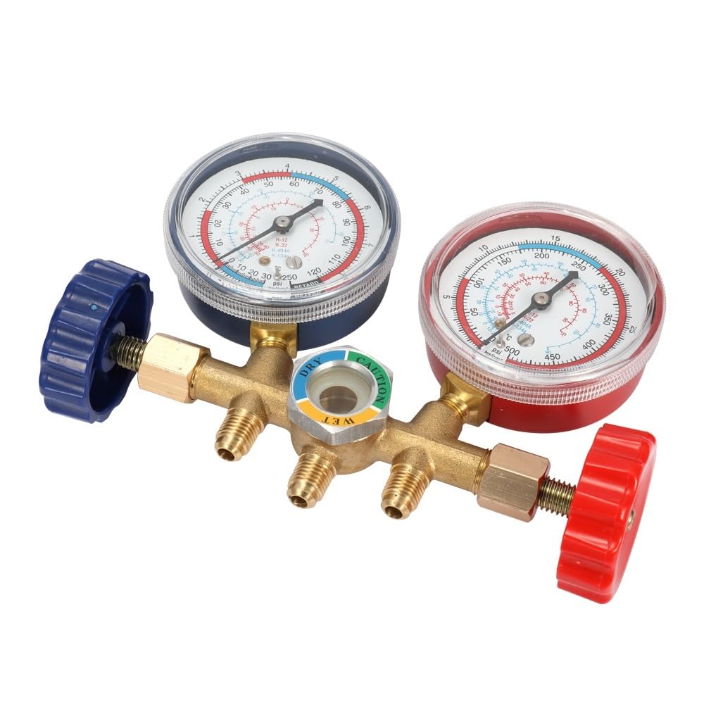 Manometro Pressione Acqua Strumento di calibro del collettore refrigerante set strumento di condizionamento aria con tubo e gancio per R12 R22 R404A R134A Strumento di refrigerazione di aria condizion