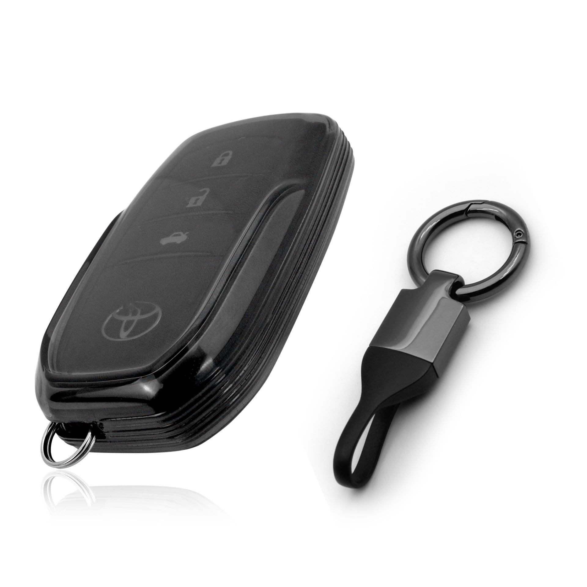 JVCV® Soft TPU Transparent Cover Compatible with Toyota Fortuner, Hilux, Innova Crysta, Fortuner Legender, Innova HyCross, Land Cruiser 2B/3B Smart Key (With Keychain - Style B)