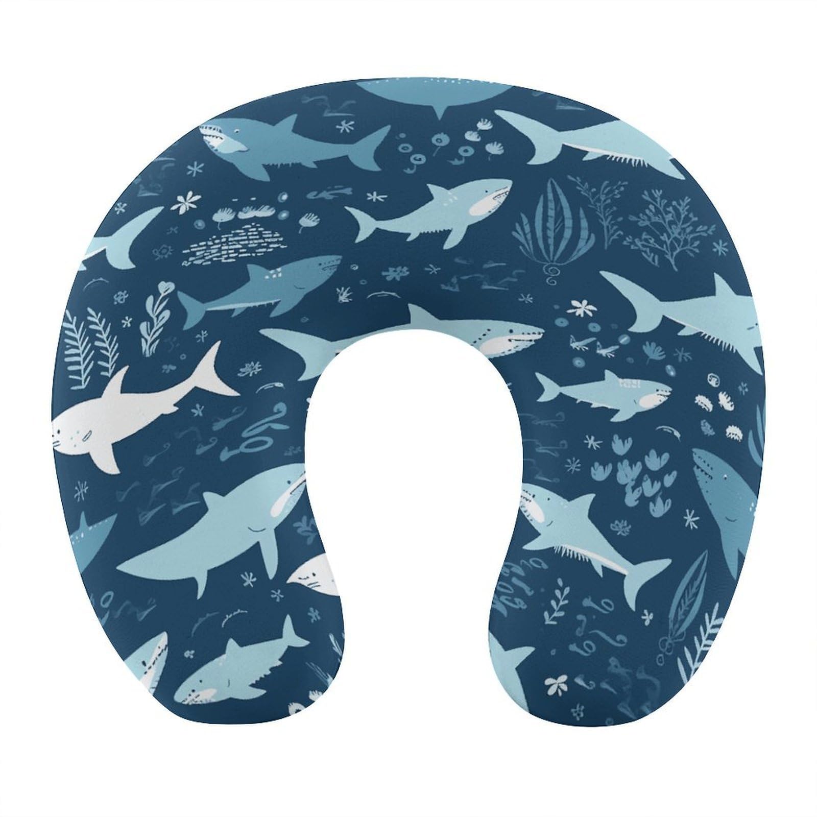 FekiLoot Sharks Travel Pillow,U Shaped Office Napping Pillow Support Neck and Head Comfortable Travel Neck Pillow U Shape Sleeping Essentials for Long Haul Flights