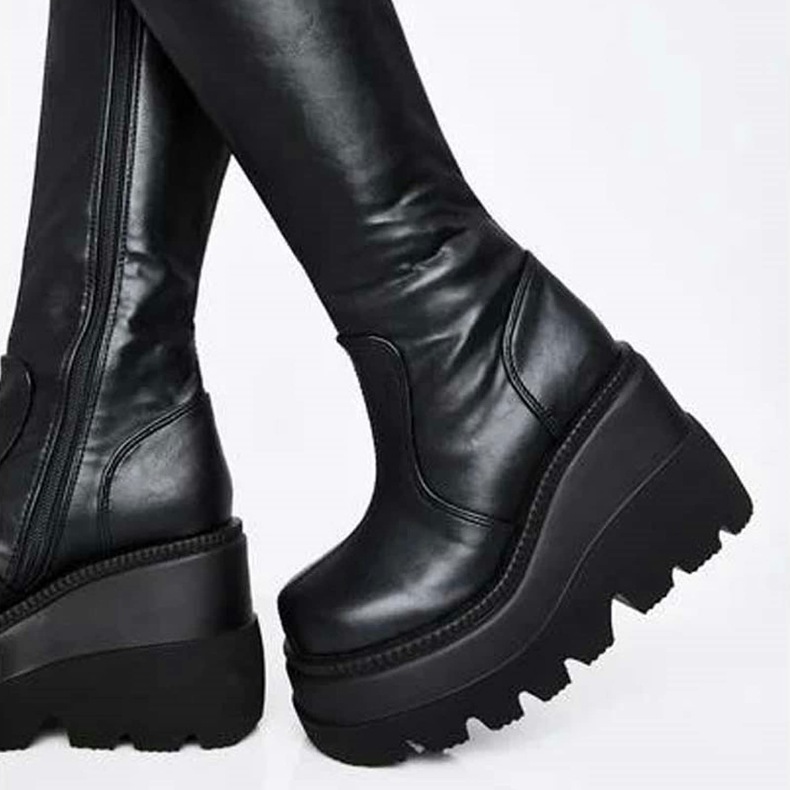 UMore Botas Altas de Rodilla para Mujer - Plataforma de PU Piel Forrado para Nieve e Invierno Cálido