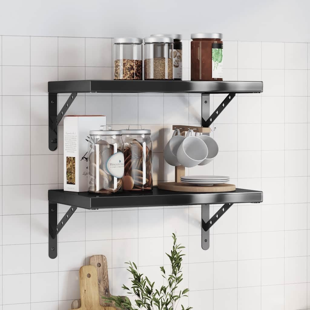 Lot de 2 étagères murales flottantes en acier inoxydable - 50 x 30 cm - Économie d'espace avec une grande capacité de charge - Pour salon, chambre à coucher, bureau et cuisine - Pour un