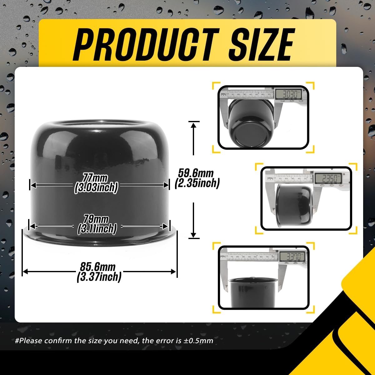 2Pcs 3.11" Push Through Wheel Center Caps Stainless Trailer Hub Cap for Truck SUV RV Wheel Rim (Fit 3.11" Bore 2.35" H High Gloss Black)