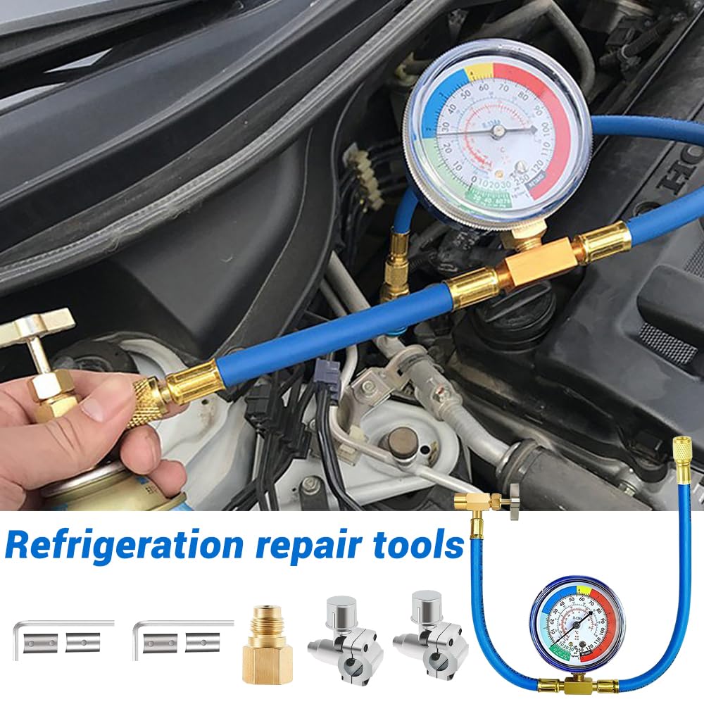 Foreverup R134A - Tubo di ricarica per aria condizionata auto, refrigerante, tubo di riempimento 1/4 pollici, con valvola piercing per aria condizionata, impianto refrigerante