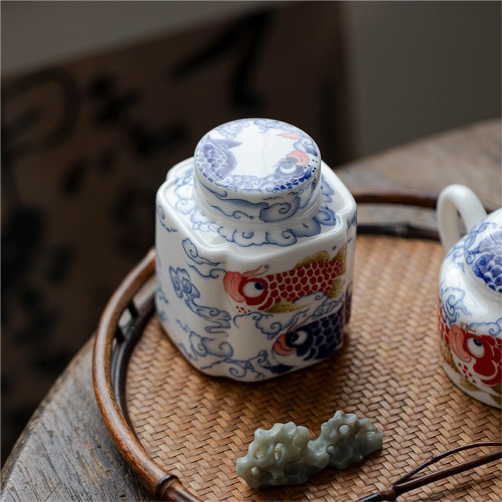 Puszka na herbatę Mutton Fat Jade Full Color Ceramic Bulk Tea Storage Can Kitchen Sealed Storage Can Household Chinese Tea Set Puszka na herbatę