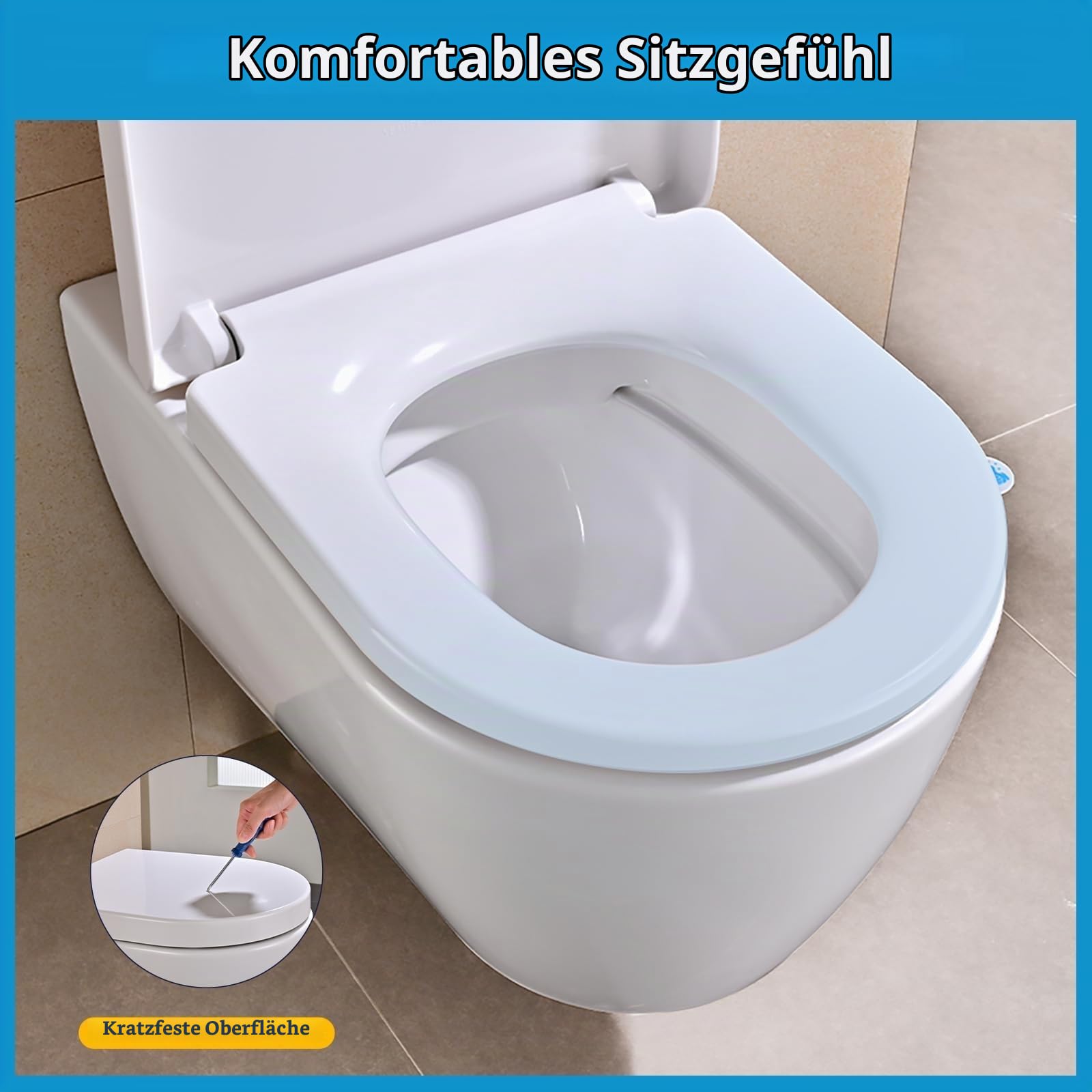 YEAUPE PRO D-Form WC Sitz mit eleganter Rautenmuster, Toilettendeckel Soft-Close [LANG], Absenkung, kratzfest & leise, schnell abnehmbar, einfache Montage, 46,4×35,9 cm