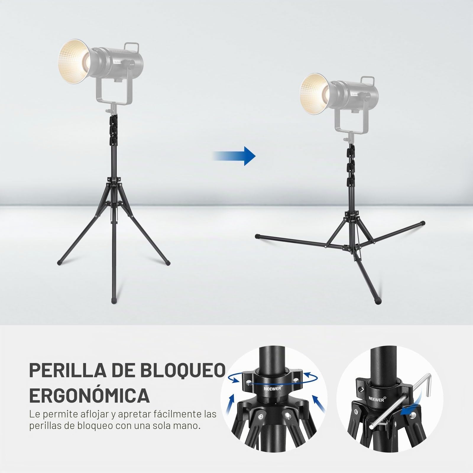 Neewer Trípode de luz con Patas Reversibles 180°, 178 cm, trípode de Viaje portátil, Tornillo 1/4" y Perno 5/8" para fotografía de Interior y Exterior Speedlite Strobo Ring Light Softbox, ST178B,