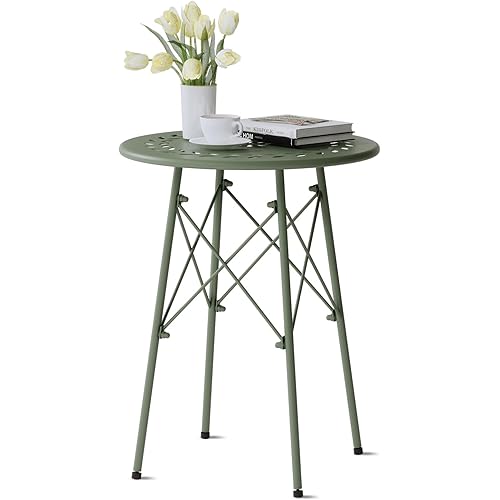 XIV Outdoor Side Table, Small Round End Table, Metal Small Coffee Table for Living Room Bedroom Balcony, Easy Assemble (Green)