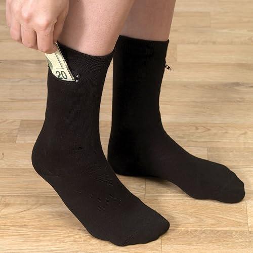 Miniatura 2 de Calcetines de vestir negros con bolsillo oculto con cremallera-AlgodónSpandex Se adapta a hombres Tallas 7-12 2 pares, Negro -