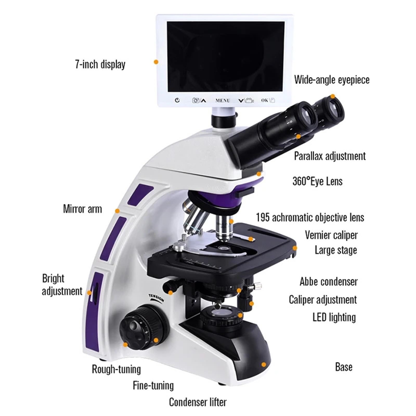 Microscopio Estereoscópico, Microscopio Compuesto Trinocular Profesional De Laboratorio Con Zoom Biológico HD + LCD VGA 7 Pulgadas + Electrónico Digital Portátil