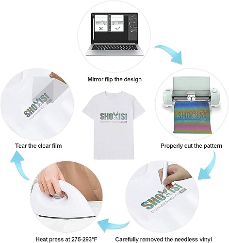 Miniatura 4 de Hojas de vinilo reflectante de transferencia de calor arcoíris HTV 11 paquetes de 12 x 10 pulgadas, vinilo reflectante blanco para planchar para