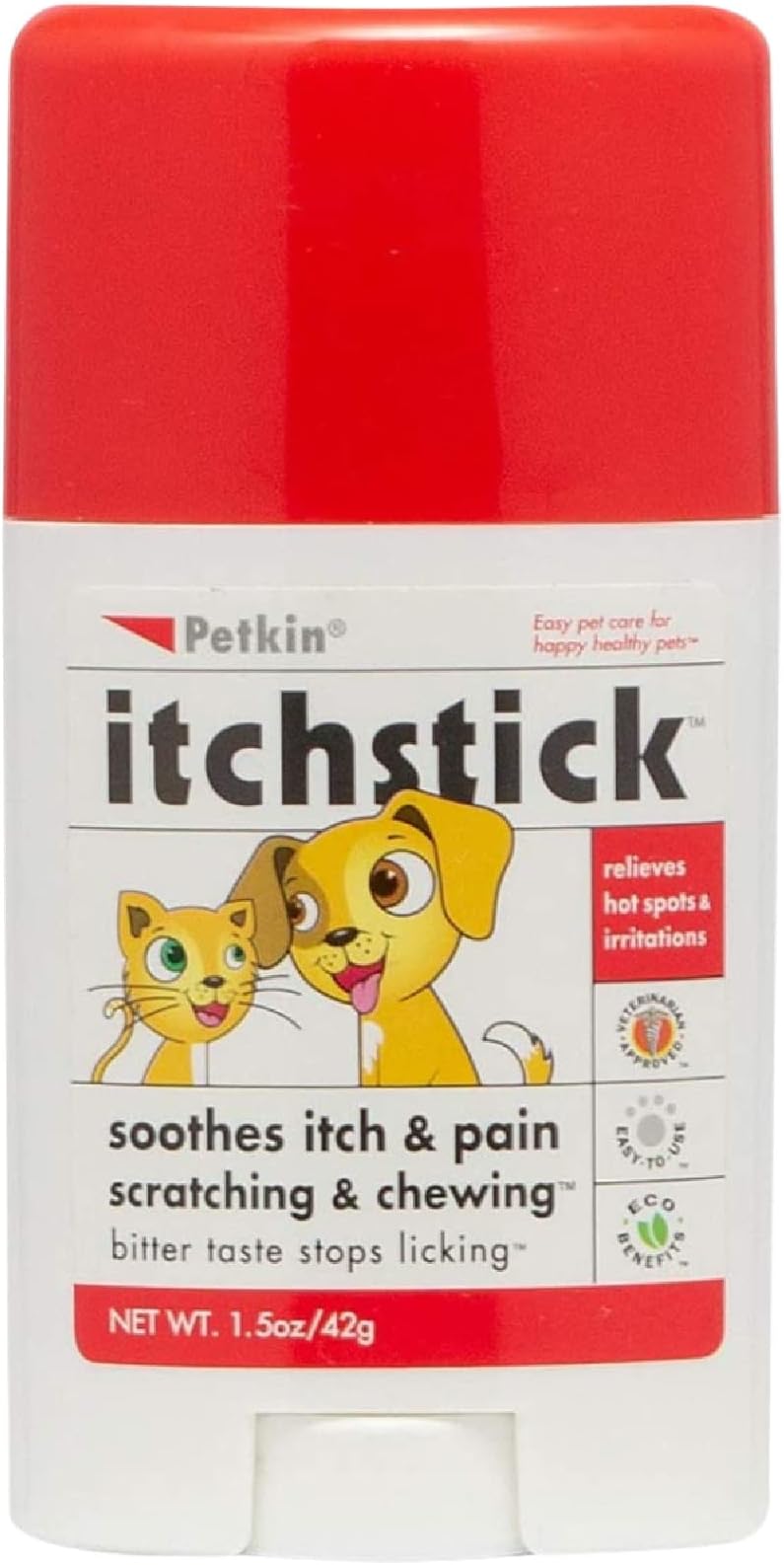 PetkinAnti Itch Stick for Pets - Simply Rub on Anytime to Provide Pain & Itching Relief for Dogs & Cats on Contact - Bitter Taste Stops Licking & Chewing - 1.5 oz Net Weight -Ideal for Home or Travel