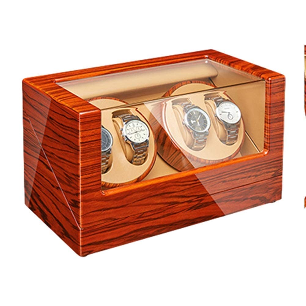 OLSKFUH Watch Winder Box 4 For Automatic Watches Wooden Piano Finish Quiet Motor 4 Rotation Mode Setting Fit Lady Man Watches,