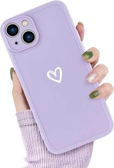 Newseego Compatible for iPhone 14 Case(6.1'') Girl Women Fashion Cute Heart Shape Simple Pattern iPhone 14 Silicone Case Shockproof Slim Light Soft TPU Back Cover Protective Case for iPhone 14-Purple