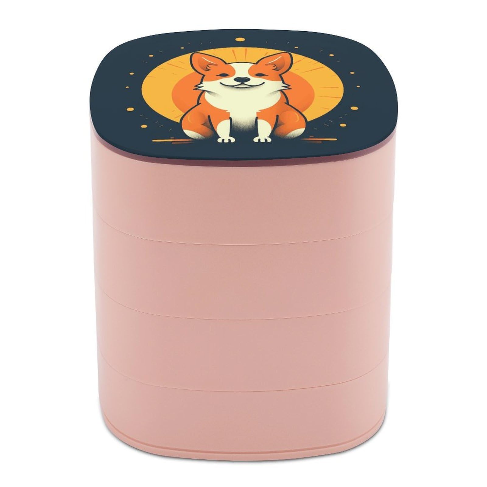 JTREHY Playful Corgi Jewelry Box 4-Layer Covered Rotating Jewelry Storage Box Large Capacity Storage Boxes Portable Jewelry Case for Bracelets Earrings Necklace