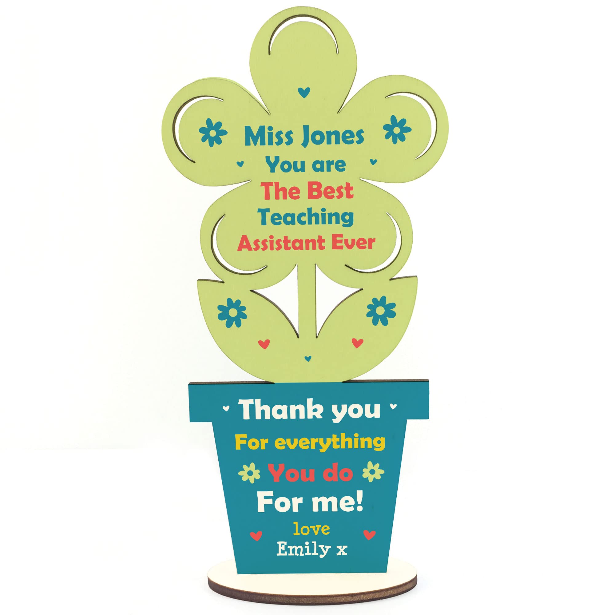 Red Ocean Personalised Teaching Assistant Thank You Gift Wooden Flower Gift For Teacher Nursery Teacher Assistant