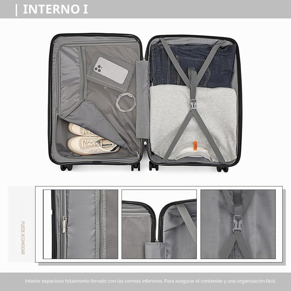 British Traveller Juego de 3 Maletas de Viaje Cabina 55/67/76CM Polipropileno Maletas de Viaje Grandes 23 Kilos con Cerradura TSA (Negro)