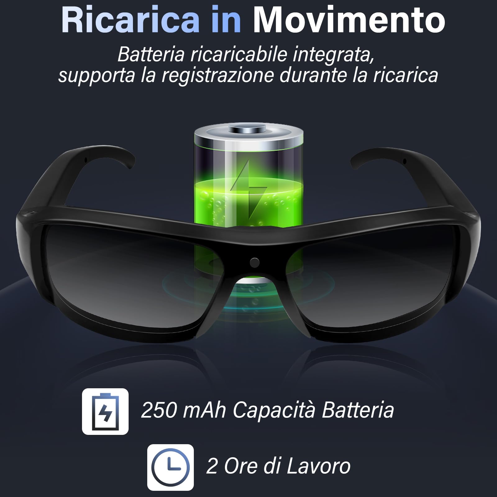 Telecamera Nascosta Occhiali da Sole, Mini Telecamera Spia, HD Action Cam Sport Occhiali Fotocamera per Gli Sport Esterni Protezione UV