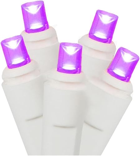 Vickerman Juego de 100 luces LED de gran angular púrpura claro en cable blanco