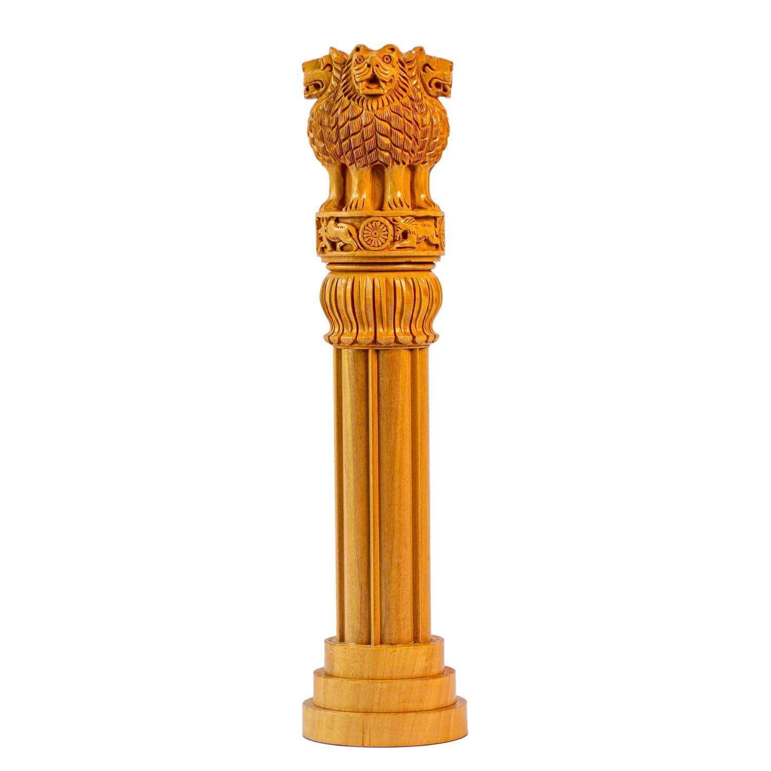 Ashok Stambh Hand-Carved Wooden Sculpture - 12 Inches | Wooden Ashoka Stambh Desk Ashoka Pillar Ideal for Table Office & Home Decor Showpiece Best for Gifting Purpose-image-2