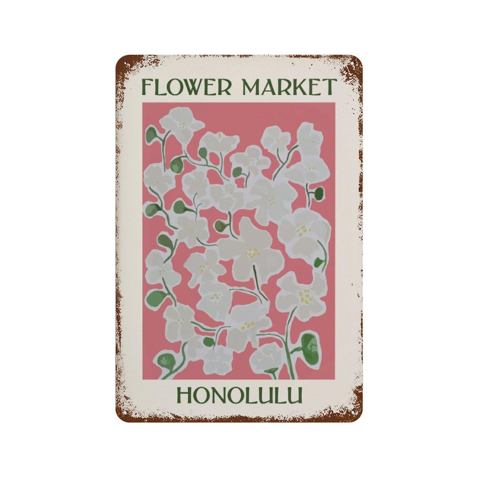 xiaoxiaoshen Honolulu Flower Market Botanical Wall Decor Art Metal Tin Poster Modern Home Decor Art Home Bar Shop Decorations Vintage Sign 30x20cm