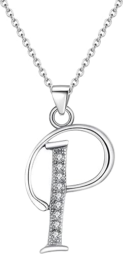 GDDX 26 Alphabet Letter Pendant Necklace 925 Sterling Silver Cubic Zirconia Initial Necklaces With 18" Gifts for Women Girls