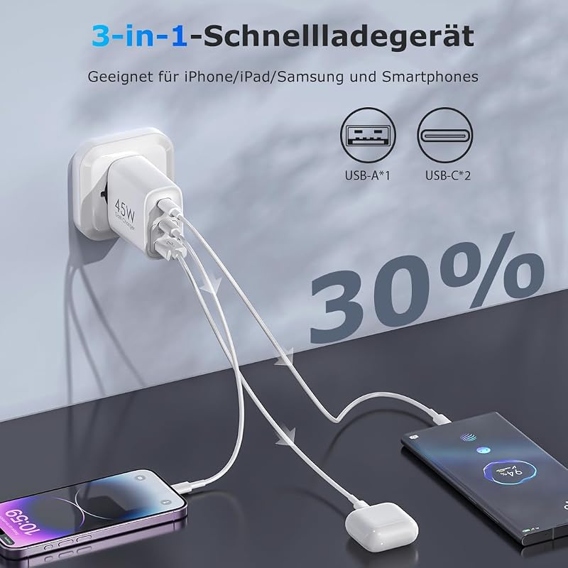 Aukire 45W GAN USB-C Gyors Töltő 2db iPhone Samsung iPad Telefonhoz