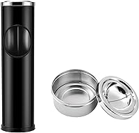 AnfrereLLC Standing Outdoor Ashtray for Patio - Tall Metal Cigarette Tray with Trash Can, Windproof Base & Detachable Lid, D01BK