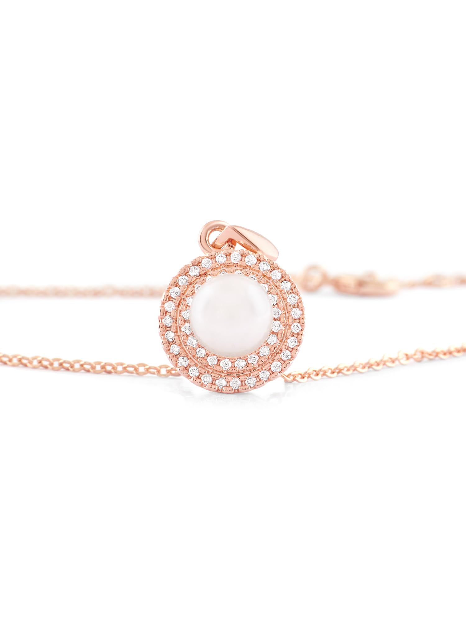 Women's Dazzling Cubic Zirconia & Pearl Brass Pendant With Chain