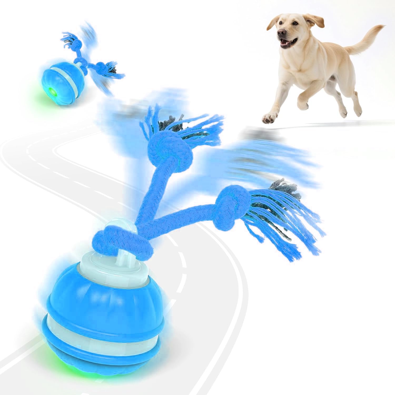 Fuzzova Interactive Smart Automatic Moving Electric Rolling Birdsong Squeaky Durable Stimulating Dog Ball Toys with Rope to Keep Them Busy for Boredom