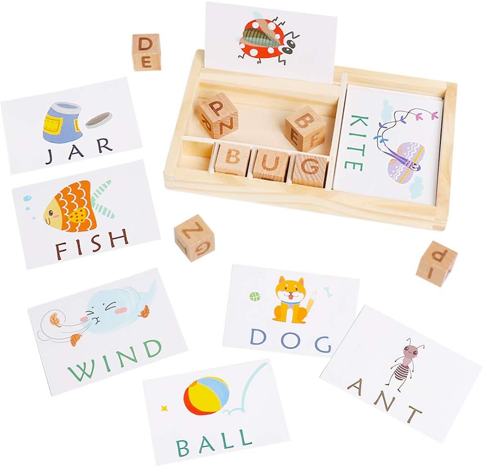USATDD Matching Letter Spelling and Learning Game with Sight Words Flash Cards Alphabet ABC Learning Educational Montessori Puzzle Gift for Preschool Kindergarten Kids Age 3 4 5 Years Old