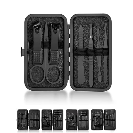 Sunstory Kit de 7 Cortadores de Unhas Pretos, Ultra Afiados e Resistentes, Ferramentas Profissionais de Cuidados com Pedicure, Cortadores de Unhas para Homens e Mulheres