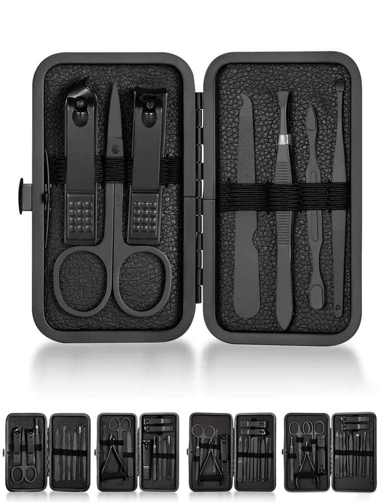 7pcs Black Nail Clippers Kit Ultra Sharp Sturdy Fingernail Cutters Professional Nail Clippers Pedicure Care Tools Toenail Clipper
