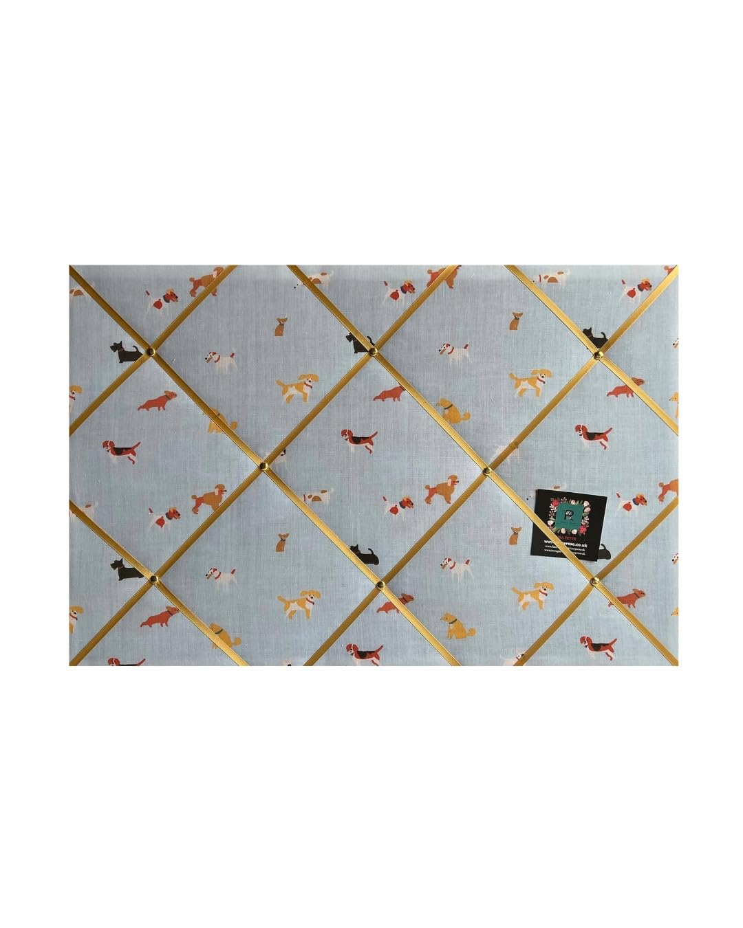 Custom Handmade Bespoke Fabric Pin Memo Notice Photo Cork Memo Bulletin Board with Doggy Day Care Dogs Sky Blue Fabric with Your Choice of Sizes & Ribbons