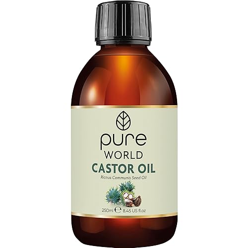Pure World Aceite de ricino natural, 8.5 fl oz, 8.45 onzas líquidas, prensado en frío y fresco, 100% puro y sin diluir, libre de hexano, natural