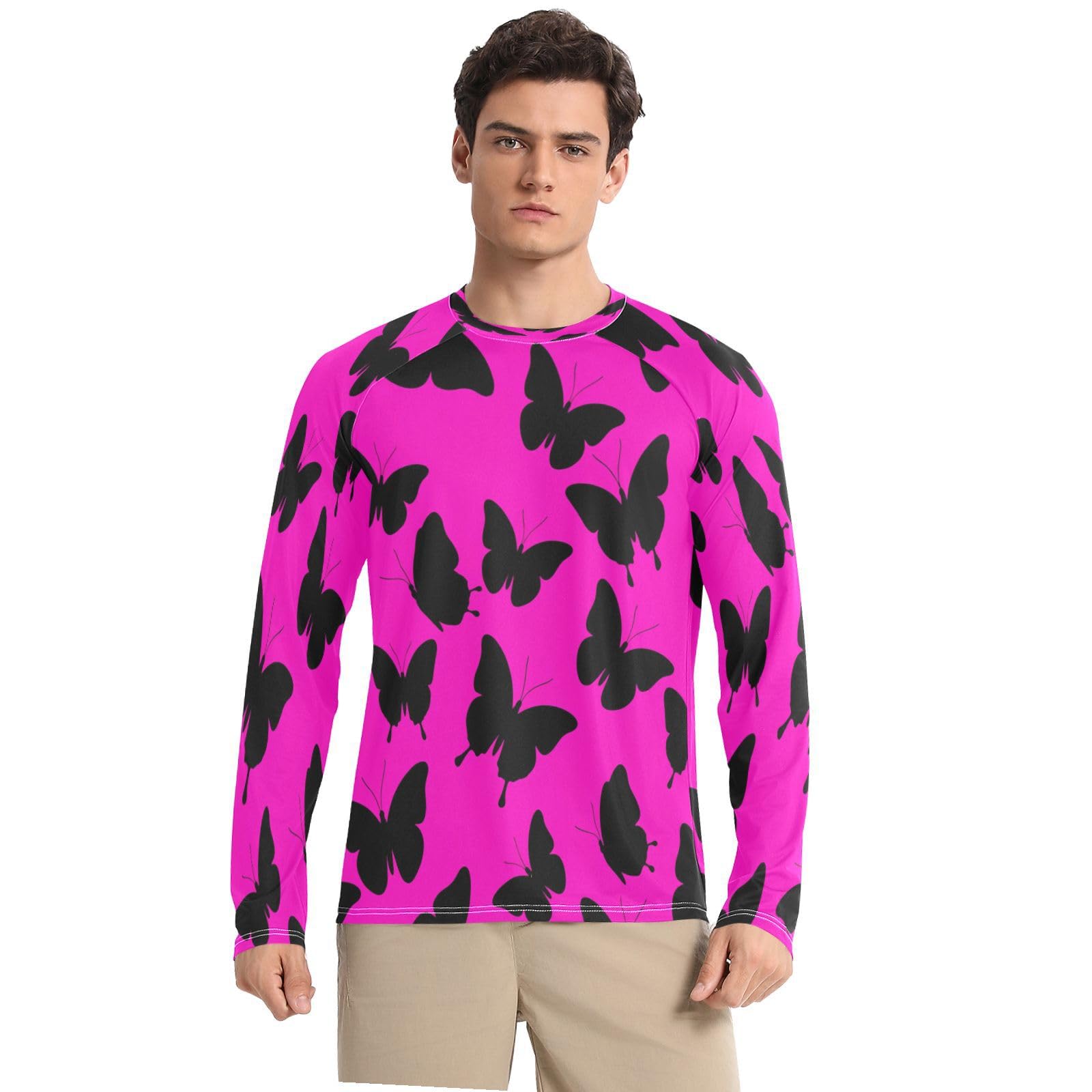 Black Butterfly Men's Sun Protection Shirts UPF 50+ Long Sleeve UV Rash Guard Quick Dry Swim Shirts-image-11