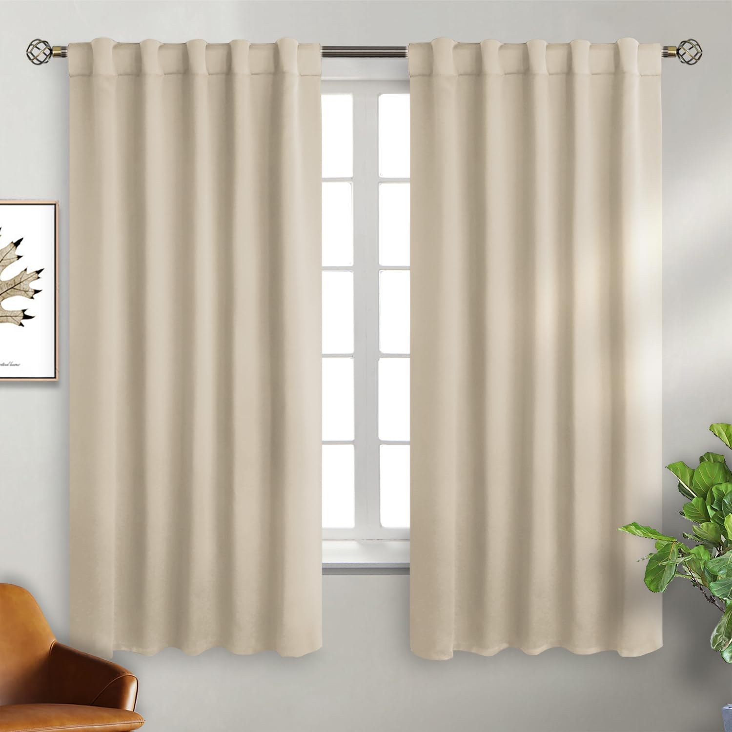 BGment Elegant Champagne Blackout Curtains, 2 Pack, W 42" x L 63", Bedroom, Rod Pocket and Back Tab, Room Darkening, Thermal Insulated