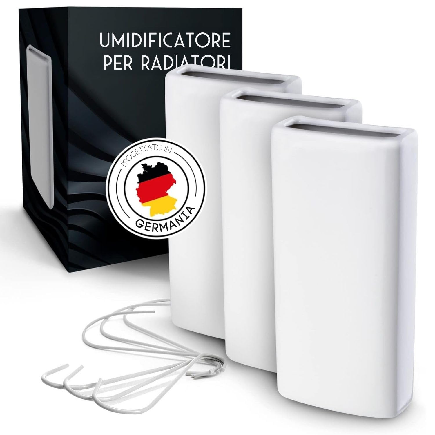 FALKENWERK Umidificatore Termosifoni per Radiatori in Ceramica [3 pezzi] – Umidificatore Sostenibile [adatto per tutti i riscaldamenti] Bianco